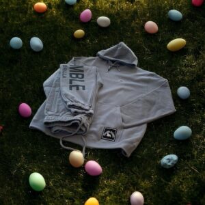 Slate Blue heavy gsm sweatsuit with black and white print